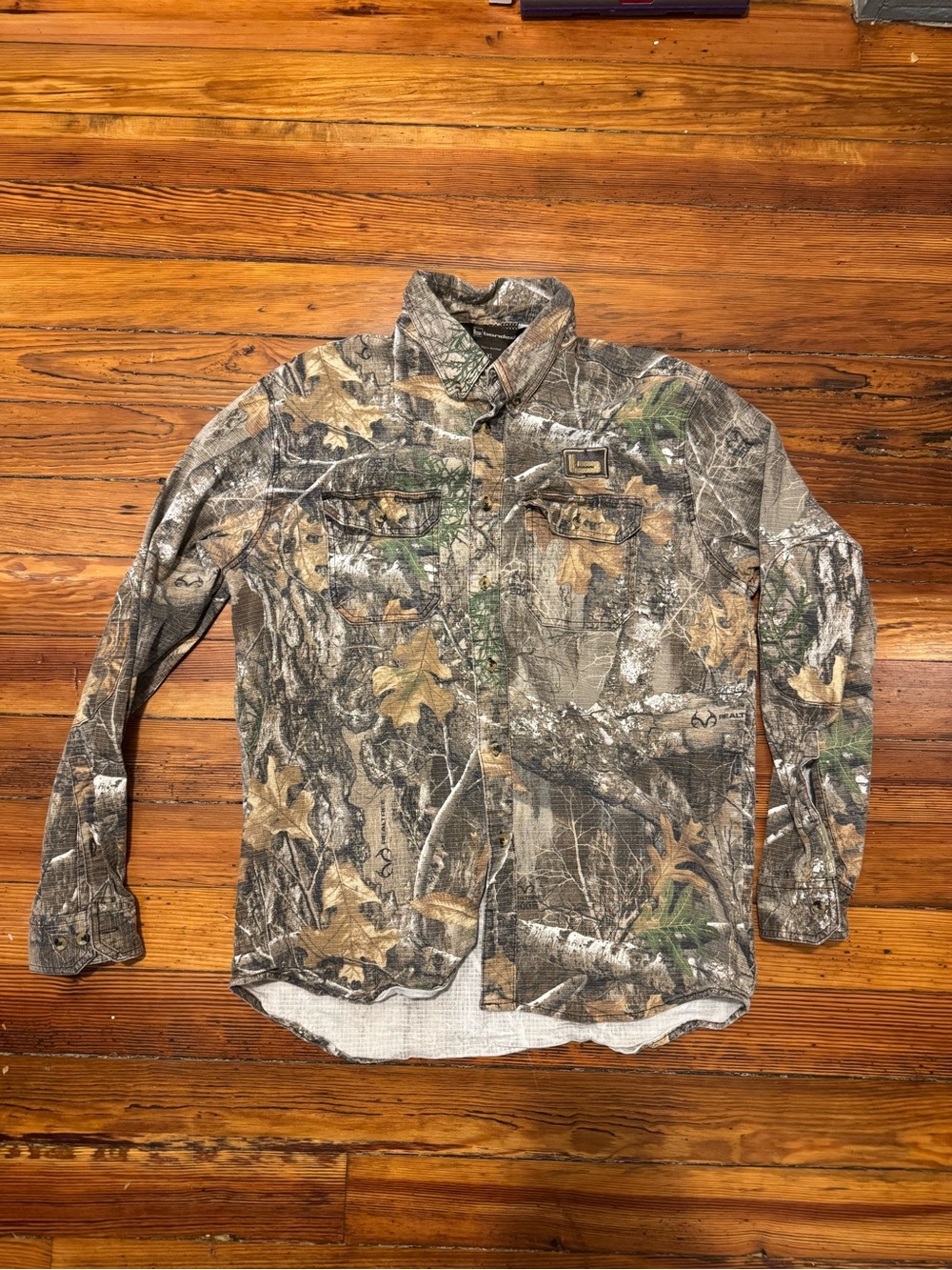 Banded camo button up shirt